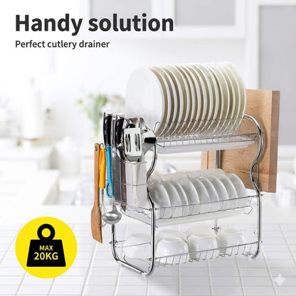 Double-Layer Dish Drain Rack – Household Metal Kitchen Storage Organizer